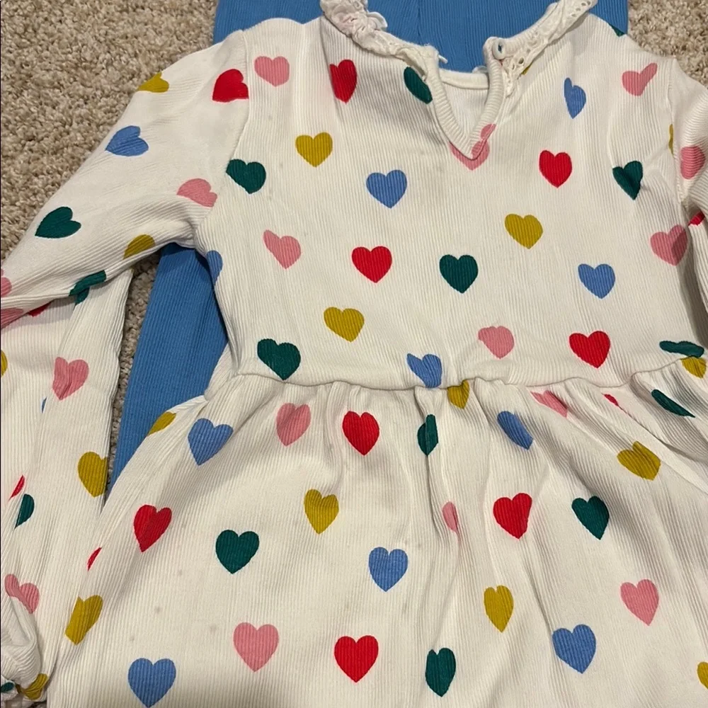 Cream Heart Print Toddler Dress with Multicolor Hearts
